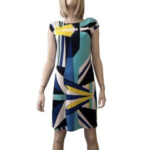 TRIBAL Shift Dress Colourful Abstract Geometric Print Made in Canada Jersey
